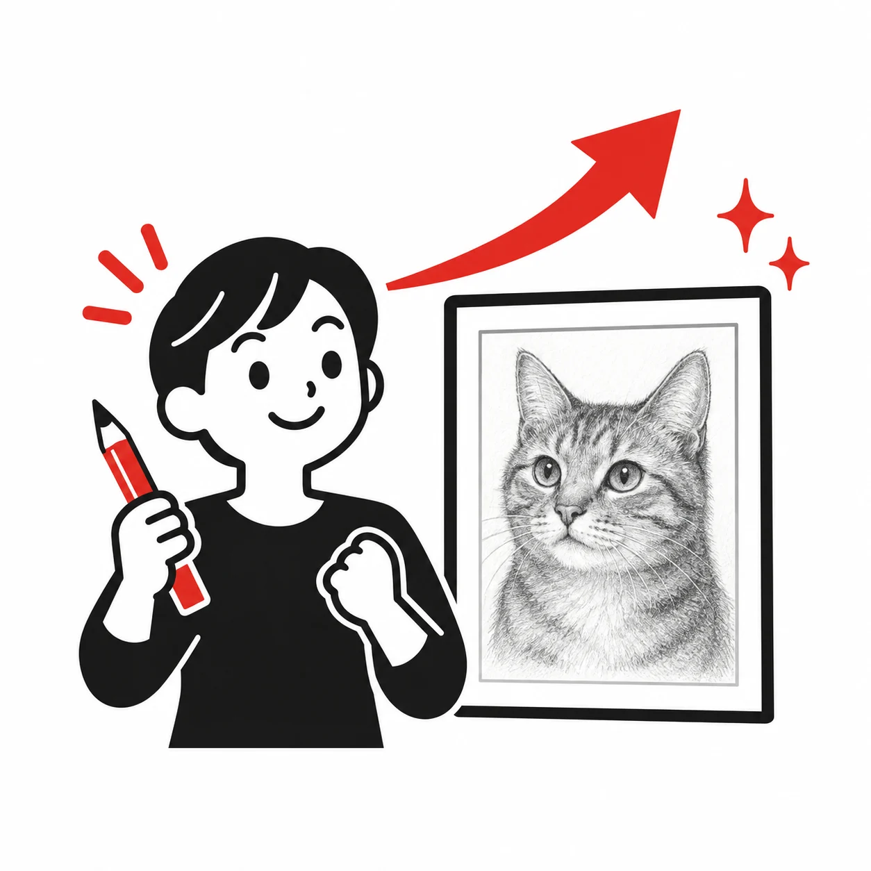 鉛筆画を完成させ、一生モノのスキルを身につけた人